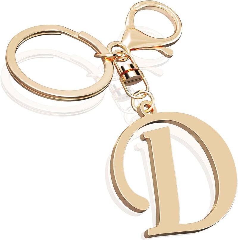 Suweibuke Cute Stainless Steel Gold Initial Letter Keychain for Women Girl, Charms for Key Handbag Backpack Bag, Personalized Gift - Image 1